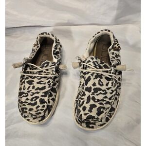 Hey Dude Womens Wendy Shoes Woven Cheetah Gray Size 5 Animal Print